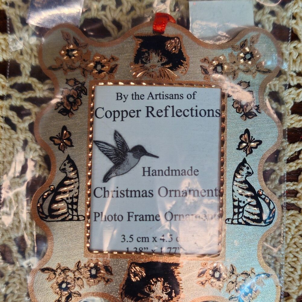 NWT Copper Christmas Tree Ornament Black Cat Photo Holder